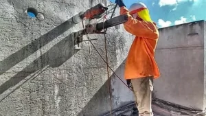 Core drilling on hotel roof