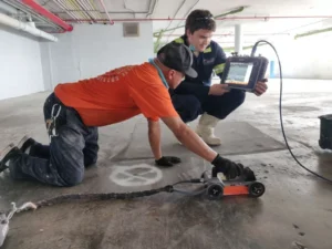 we locate post tension cables, rebar, and conduits before we cut